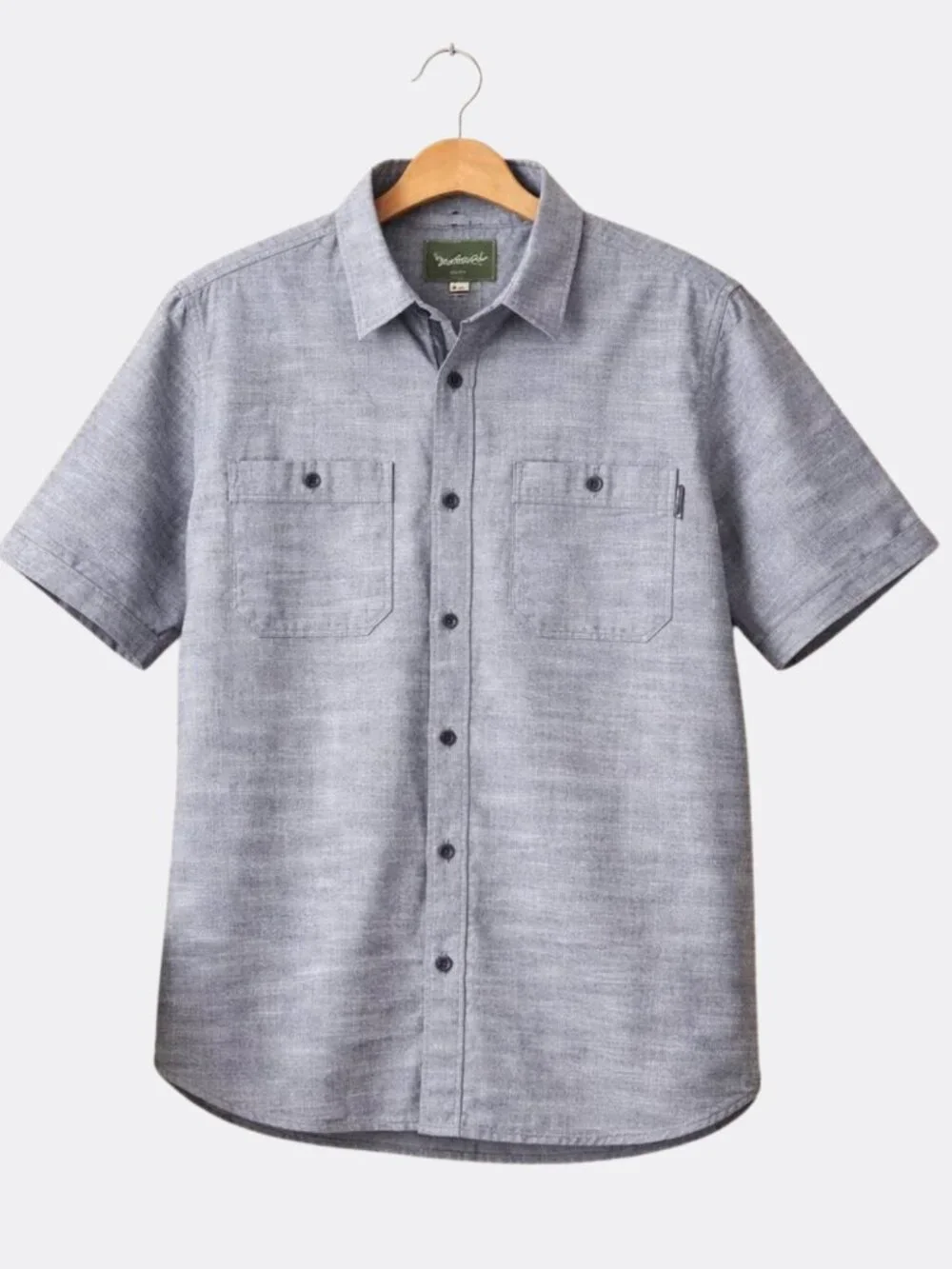 Woolrich Men's M Gray Chambray 2 Pocket Short Sleeve Button Down Shirt